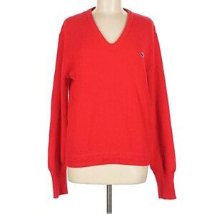 vintage Lacoste red wool pullover v-neck sweater, women's size medium